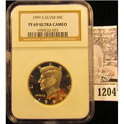 1204 . 1999-S Silver Kennedy Half Dollar Graded Proof 69 Ultra Cameo By NGC
