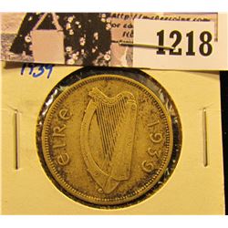 1218 . 1939 Ireland Silver One Florin Two Shillings Coin