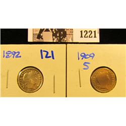 1221 . 1892 P & 1909-S Barber Dimes