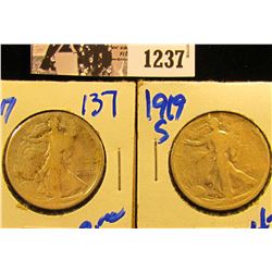 1237 . 1919-S And 1917 P Walking Liberty Half Dollars
