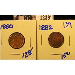 1239 . 1880 And 1882 Indian Head Pennies