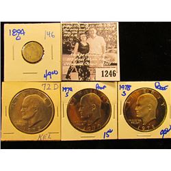 1246 . 1894-O Semi Key Date Barber Dime With Damage; 1974-S Proof Ike Dollar; 1978-S Proof Ike Dolla