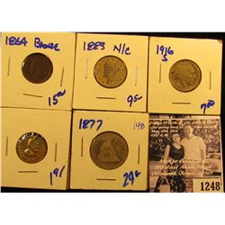 1248 . 1883 V Nickel With No Cents; 1864 Indian Head Penny; 1916-S Semi Key Date Buffalo Nickel; Abr