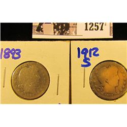 1257 . 1912-S & 1893 P Barber Quarters
