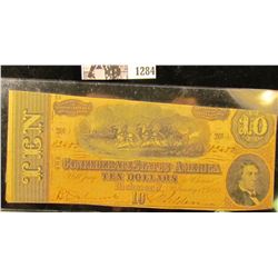 1284 . Ten Dollar Confederate States of America Civil War Note From Richmond, Virginia Dated Feb. 17