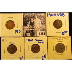 1293 . 1943 penny that has been copper plated post mint production, 1909 VDB wheat penny, 1960 small