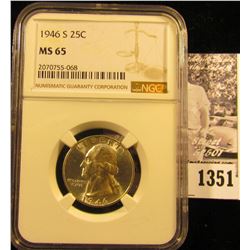 1351 . 1946-S Washington Quarter Graded Ms 65 By NGC