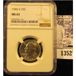 1352 . 1946-S Washington Quarter Graded Ms 65 By NGC