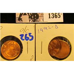1365 . 1992-D And 2000 P off center Memorial Cents