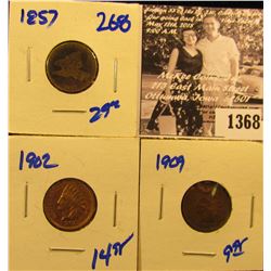 1368 . 1857 Flying Eagle, 1909 Indian Head Cent, And 1902 Indian Head Cent.