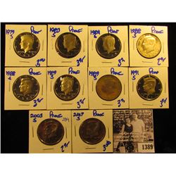 1389 . 1979S, 83S, 84S, (2) 88S, (2) 89S, 91S, 2005S, & 2007 S Proof Kennedy Half Dollars Lot