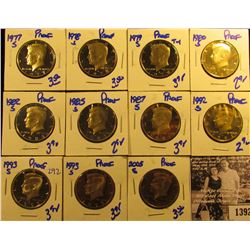 1392 . 1977S, 78S, 79S, 80S, 82S, 85S, 87S, 92S, (2) 93S, & 2005S Proof Kennedy Half Dollars.