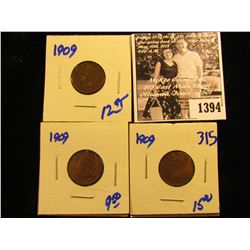 1394 . (3) 1909 Indian Head pennies all for 1 money