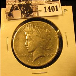 1401 . 1921 P U.S. Peace Silver Dollar, VG-Fine.