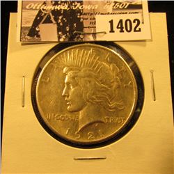 1402 . 1921 P U.S. Peace Silver Dollar, VF.