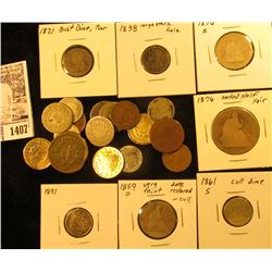1407 . $2.18 face value of very worn or cull U.S. Coins, 1821-1921. Includes 2c, 3c Nickel, Seated L
