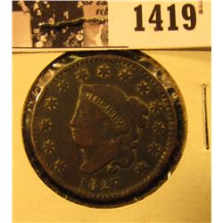 1419 . 1827 U.S. Large Cent, VG-F. Rim dings.