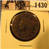 Image 1 : 1430 . 1838 U.S. Large Cent, Very Good. Reverse corrosion.