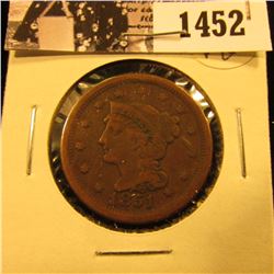 1452 . 1851 U.S. Large Cent, Very Good.