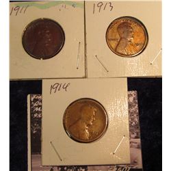 1484 . 1911 P, 13 P, & 14 P Lincoln Cents, Good.