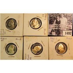1497 . 1977 S, 80 S, 84 S, & 93 S Gem Proof Jefferson Nickels. All carded in 2 x 2s.