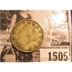 1505 . 1883 No Cents U.S. Liberty “V” Nickel. VF.