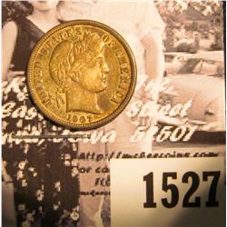 1527 . 1907 P Barber Dime, EF-AU, Original toning.