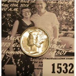 1532 . 1942 S Mercury Dime, Uncirculated with full split bands.