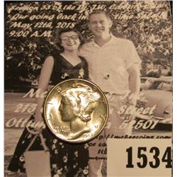 1534 . 1945 D Mercury Dime, Uncirculated with nearly full split bands.