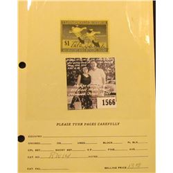 1566 . 1947 RW14 U.S. Department of the Interior Federal Migratory Waterfowl Stamp. Signed.