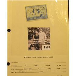 1567 . 1948 RW15 U.S. Department of the Interior Federal Migratory Waterfowl Stamp. Signed.