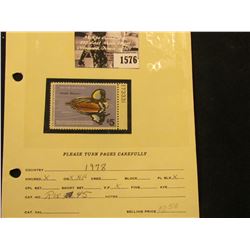 1576 . 1978 RW45 U.S. Department of the Interior Federal Migratory Waterfowl Stamp. Plate number sin