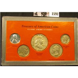 1591 . “Treasury of American Coins Classic American Series” in plastic case: 1943 P Steel Cent; 1935