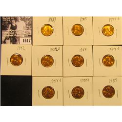 1617 . 1937P, 45P, 51D, 52P, D, 54P, D, S, 55S & 57P Lincoln Cents all grading from Brown Unc to Sup