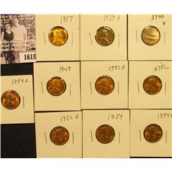 1618 . 1937P, 39S, 40P, 45P, 51D, 52P, 52D, 54P, D, & S Lincoln Cents all grading from Brown Unc to 