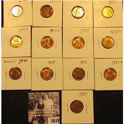 1619 . 1935P, S, 36D, 37P, 40P, 45P, 52P, D, 54P, D, S, 55P, & S Lincoln Cents all grading from Brow
