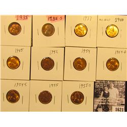 1621 . 1935P, S, 37P, 40P, 45P, 52P, 54P, D, S, 55P, & S Lincoln Cents all grading from Brown Unc to