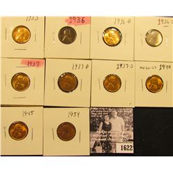1622 . 1935P, 36P, D, S, 37P, D, S, 40P, 45P, & 54P Lincoln Cents all grading from Brown Unc to Supe