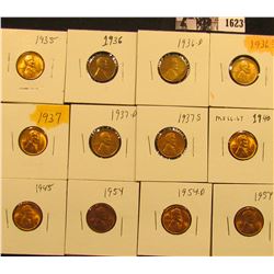1623 . 1935P, 36P, D, S, 37P, D, S, 40P, 45P, 54P, D, & S Lincoln Cents all grading from Brown Unc t
