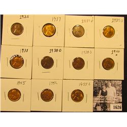 1626 . 1935P, 37P, D, S, 38P, D, S, 40P, 45P, 52P, & 55S Lincoln Cents all grading from Brown Unc to