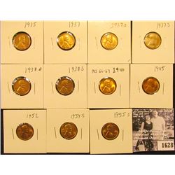 1628 . 1935P, 37P, D, S, 38D, S, 40P, 45P, 52P, 54S, & 55S Lincoln Cents all grading from Brown Unc 