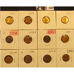 1629 . 1935P, 37P, D, S, 38P, D, S, 39P, D,.40P, D, & S  Lincoln Cents all grading from Brown Unc to