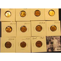 1634 . 1935P, 36P, S, 37P, D, S, 38D, 39P, D, S, & 1963 P (Proof) Lincoln Cents all grading from Bro