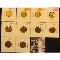 1638 . 1935P, 40P, D, 41P, D, S, 64P, D, 65P, & 66P  Lincoln Cents all grading from Brown Unc to Sup