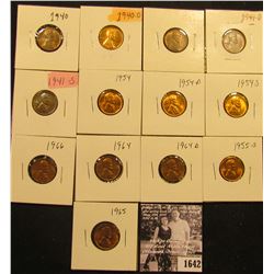 1642 . 1940P, D, 41P, D, S, 54P, D, S, 55S, 64P, D, 65P, & 66P Lincoln Cents all grading from Brown 