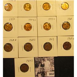 1652 . 1941S, 42P, D, 45P, 50P, 54S, 55S, 68P, D, S, 69P, D, & S Lincoln Cents all grading from Brow