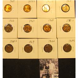 1654 . 1945P, 50P, 54S, 55S, 65P, 66P, 67P, 68P, D, S, 69P, D, & S Lincoln Cents all grading from Br