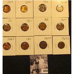 1655 . 1935P, 55S, 64P, D, 66P, 67P, 68P, D, S, 69P, D, & S Lincoln Cents all grading from Brown Unc