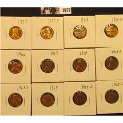 1657 . 1937P, 55S, 64P, D, 66P, 67P, 68P, D, S, 69P, D, & S Lincoln Cents all grading from Brown Unc