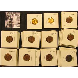 1663 . 1954S, 55S, (18) 60P, (22) D, (11) 61P, (22) D, & (9) 68D Lincoln Cents all grading from Brow